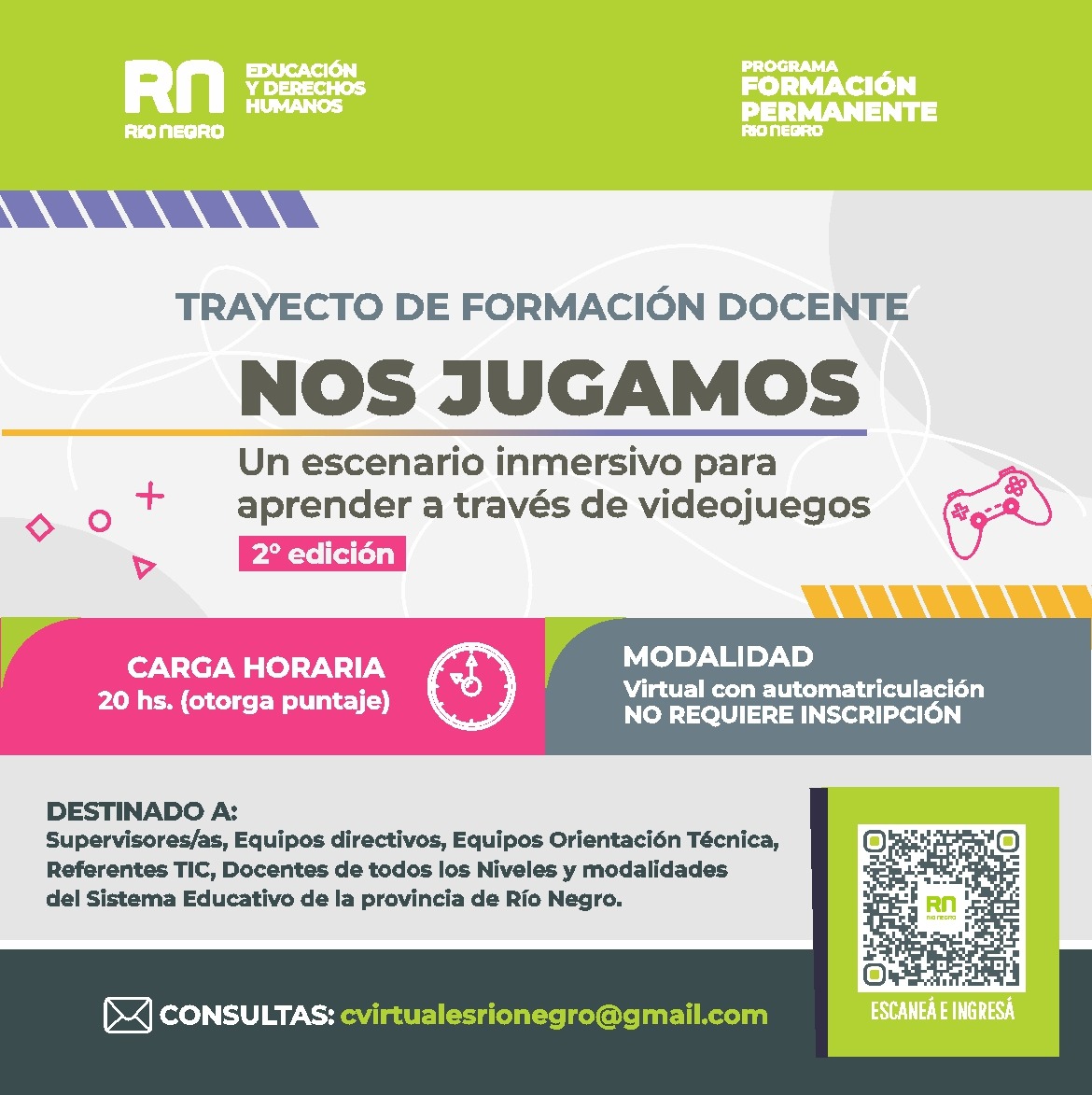 PermanenteRn's tweet photo. Te invitamos a realizar la segunda edición del trayecto de Formación docente con modalidad virtual:

“Nos jugamos. Un escenario inmersivo para aprender a través de videojuegos”

🌐Ingresá👇

🫂 https://t.co/ecMeRJ7zW0 https://t.co/EjUeUy2d0B