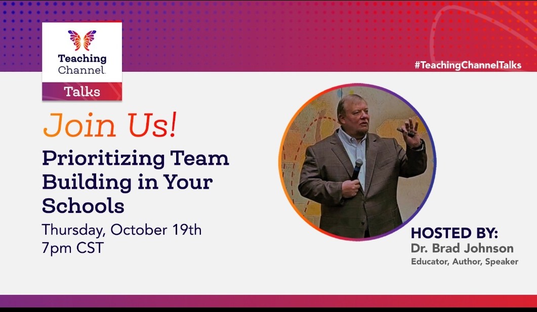 DrBradJohnson's tweet image. The August #TeachingChannelTalks starts in 15 minutes! I&apos;m looking forward to discussing teams!