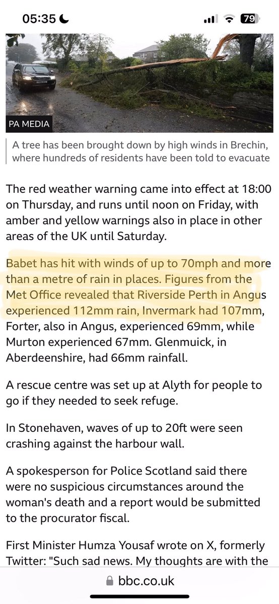 Storm Babet is dumping a lot of rain but @BBCScotlandNews please be accurate - 112 mm and 107 mm are not “more than a metre”.