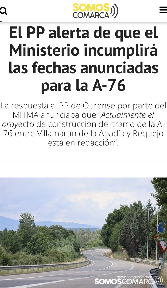 CelsoDelgadoOU's tweet photo. Alertamos desde @ppopular que el @mitmagob de @sanchezcastejon pretende incumplir el compromiso de licitar en 2023 las obras del tramo Villamartín de la Abadía- Requejo, de la autovía A-76, que son tan necesarias para comunicar el Bierzo y Valdeorras 🛣️ https://t.co/BA1ESo0mTe