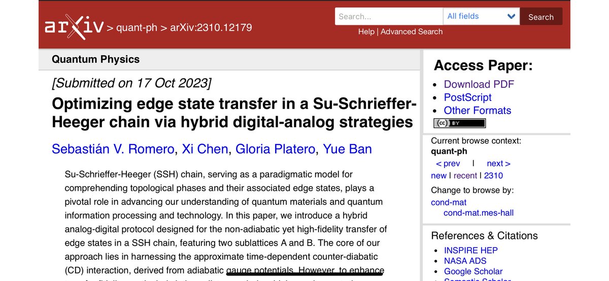 Xi Chen (@xichen_sta) on Twitter photo New preprint on fast and robust edge state transfer in a SSH chain by digital and analog counter-diabatic driving. Nice collaboration with Sebastian V. Romero, Gloria Platero <a href="/icmm_csic/">Instituto de Ciencia de Materiales Madrid - CSIC</a> and @QYue_Tecnalia arxiv.org/abs/2310.12179 <a href="/ryc_upvehu/">Ramón y Cajal @ UPV/EHU</a> @ehuscientia <a href="/NquireC/">NQUIRE Center</a> <a href="/tecnalia/">TECNALIA</a> New preprint on fast and robust edge state transfer in a SSH chain by digital and analog counter-diabatic driving. Nice collaboration with Sebastian V. Romero, Gloria Platero <a href="/icmm_csic/">Instituto de Ciencia de Materiales Madrid - CSIC</a> and @QYue_Tecnalia arxiv.org/abs/2310.12179 <a href="/ryc_upvehu/">Ramón y Cajal @ UPV/EHU</a> @ehuscientia <a href="/NquireC/">NQUIRE Center</a> <a href="/tecnalia/">TECNALIA</a>