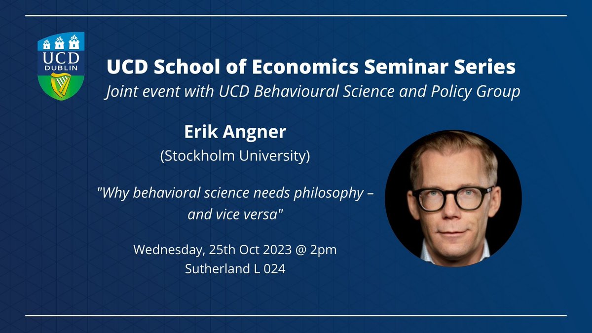Join us today for a public lecture by @ErikAngner on 'Why behavioral science needs philosophy – and vice versa', co-hosted by @EconPsyPol. All welcome!