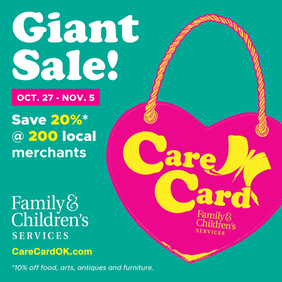 <a href="/FCS_CareCard/">Care Card</a> starts a week from today! Buy a $60 Care Card supporting <a href="/FCSTulsa/">FCS Tulsa</a> and get 10-20% off at 200 local businesses Oct. 27-Nov. 5. carecardok.com #carecardok #fcsok #retail #shopping