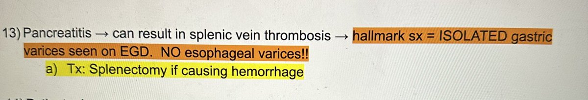 This is just so high yield that I wanted to share this tip early before I drop the entire GI highest yield guide.

Isolated gastric varices = splenic vein thrombosis (usually from pancreatitis)