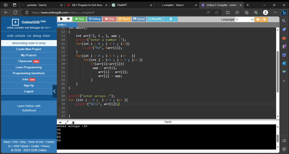 Kadirkhanoffic1's tweet image. practicing  ascending and descending order based question in array 2nd day of #15daysofcode