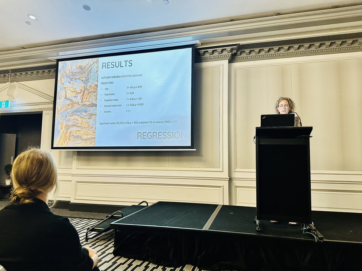 <a href="/liesnotebaert/">Dr Lies Notebaert</a> showing that there is a difference in the relationship btw cognitive flexibility depending on whether it assesses 🔥 or 🥶 cognition. 🔥 cognitive flexibility associated with mood, not 🥶. #AACBT23 #CBTworks <a href="/UWA_CARE/">UWA CARE</a> <a href="/AACBT_org_au/">AACBT</a>