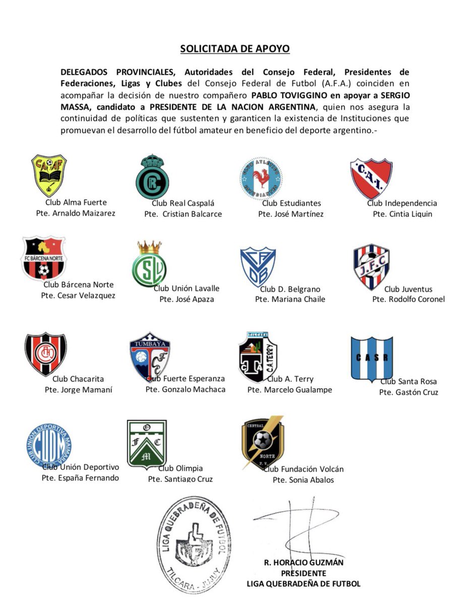 porqueTTarg's tweet image. “Massa”

Porque todo el fútbol del interior liderado por @TovigginoPablo salió a respaldar su candidatura presidencial.