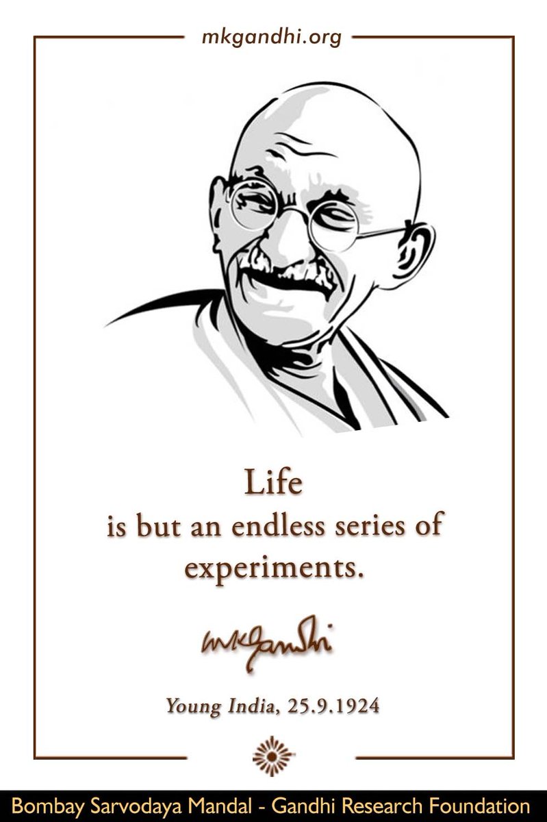 mkgsarvodaya's tweet photo. Life is but an endless #series of #experiments.
- #MahatmaGandhi
#quote #quotes #quotesdaily #MotivationalQuotes #Gandhi #InspirationalQuotes #NoToWar
#life #mylifeismymessage https://t.co/qRiCSt6SGu