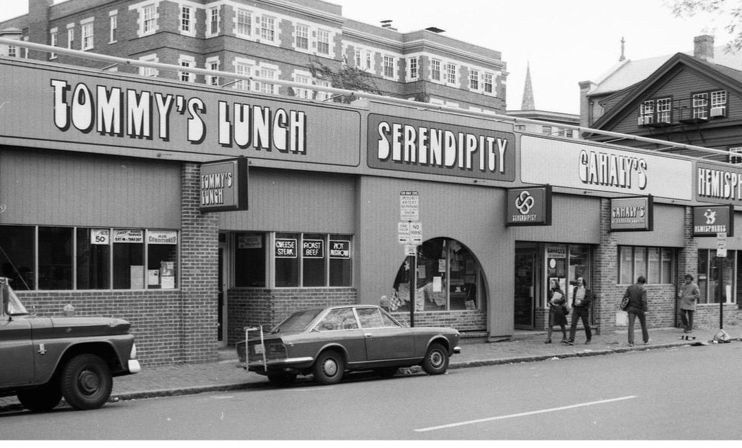 Mt Auburn Street - Harvard Square 1970s. (Cambridge Historical Commission photo).