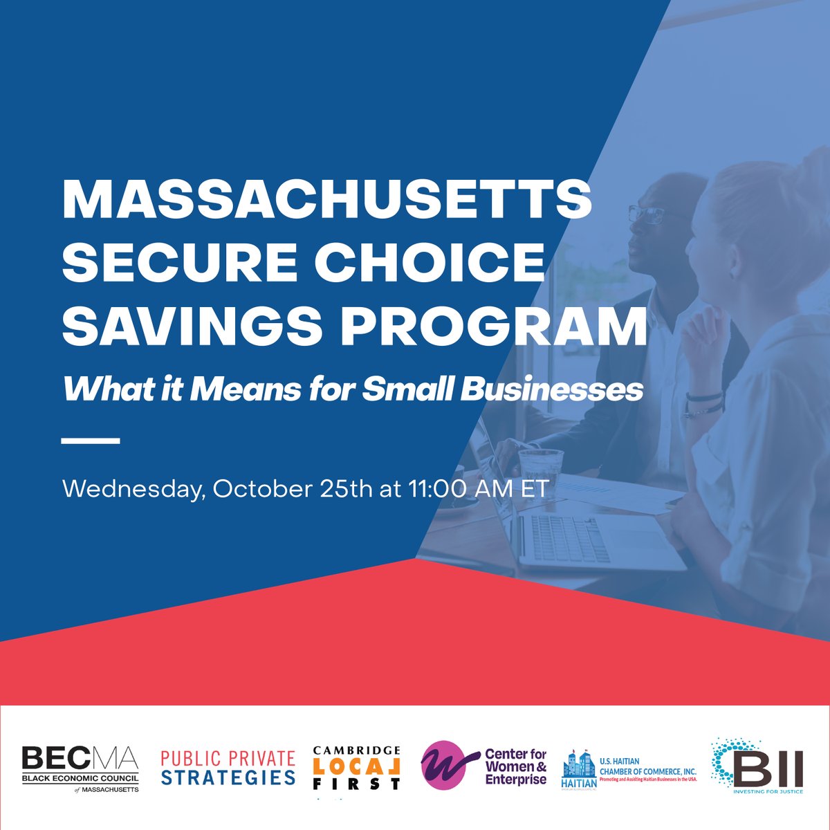Join BII, Public Private Strategies, Cambridge Local First, BECMA, CWE and Pew Charitable Trusts on 10/25, 11am, to learn about state automated retirement savings programs, and how it can help your business and employees. RSVP lnkd.in/eBJZBfpi