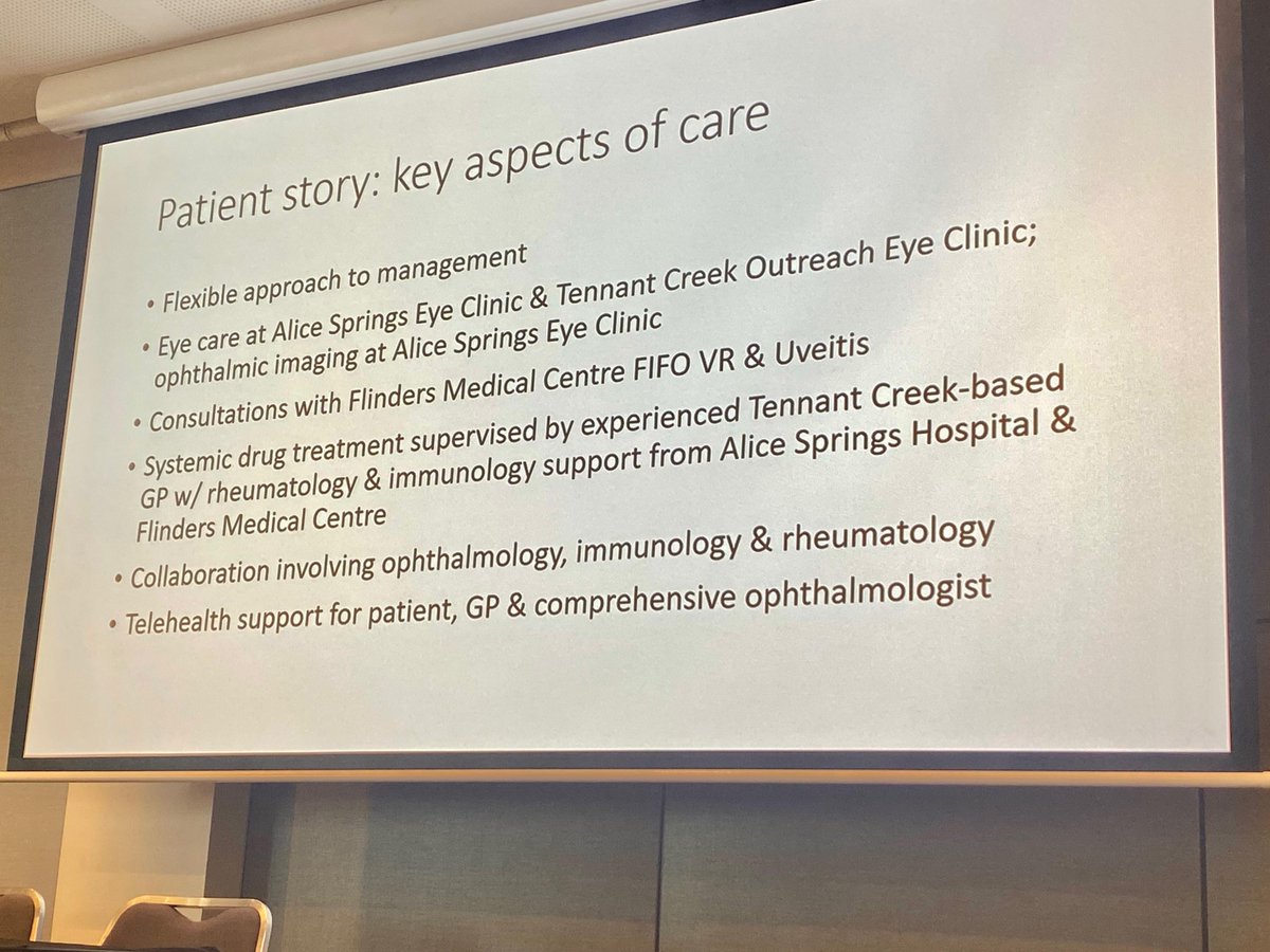 RANZCOeyedoctor's tweet photo. #RANZCO54th Global Eye Health Workshop: Dr Justine Smith (SA) and Dr Tim Henderson (NT) on FIFO ophthalmology, sharing a patient success story that involved work between #ophthalmology, #immunology, #rheumatology &amp; #GP. https://t.co/uUgIeTtMaU