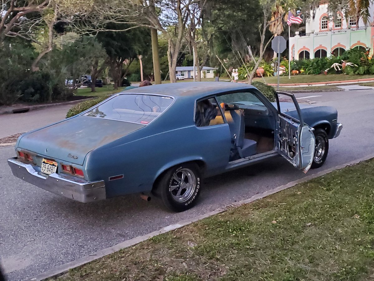 1ornery's tweet photo. @RRRawlings My husband's 73 Nova. It was his great grandma's car. She bought it new back then. When Stella was older she was driving it in her usual style. Starting in 2nd gear. As she was hot rodding around she got pulled over and the officer didn't expect a 5 ft grandma behind the wheel. https://t.co/wY5JsUwbom