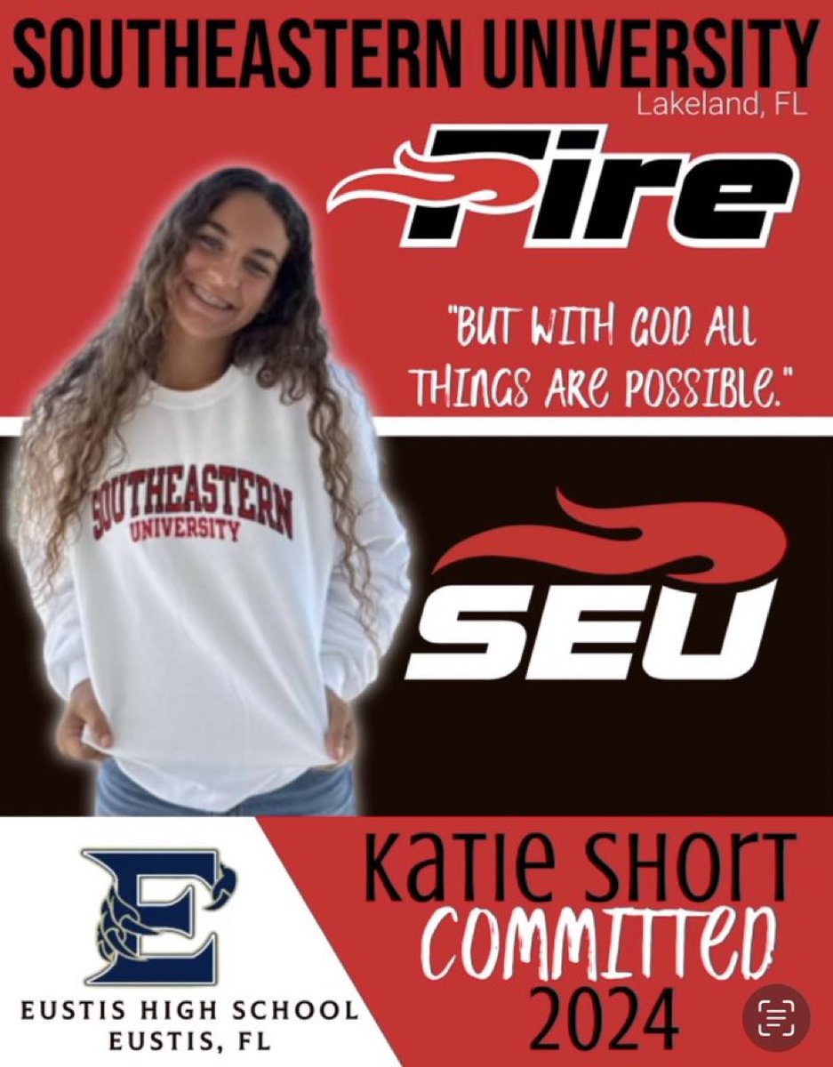KatieShort2024's tweet photo. I’m so incredibly excited and grateful to announce my commitment to Southeastern University! @SEUFireSoftball 
Go Fire🔥❤️🖤 https://t.co/bVwXWLF0sp