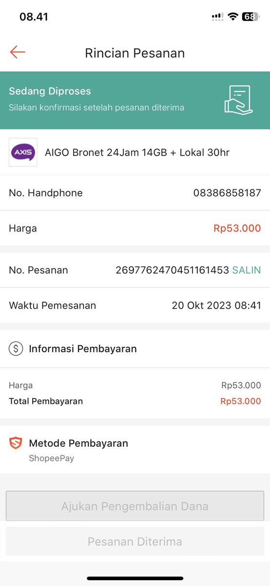 menujuambiss's tweet photo. @AXISgsm Halo kak, saya beli paket data AXIS di shopee kenapa belum masuk ya? https://t.co/YY1Z0qNpby