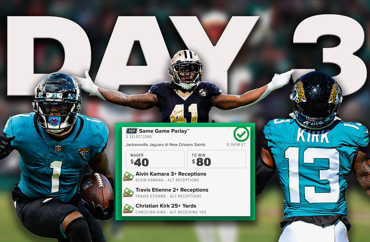 10to10k_'s tweet photo. Day 3 NFL CASH💰CLIMB CONTINUES

NFL Day 3 10 to 10k Parlay: 
1) Etienne 2+ Receptions💰
2) Kamara 3+ Receptions💰
3) Kirk 25+ Rec. Yards💰

Choosing 1 like AGAIN for FREE PREMIUM ACCESS 4 LIFE, LIKE+RT+COMMENT BELOW✅ https://t.co/EudfBgzzcj