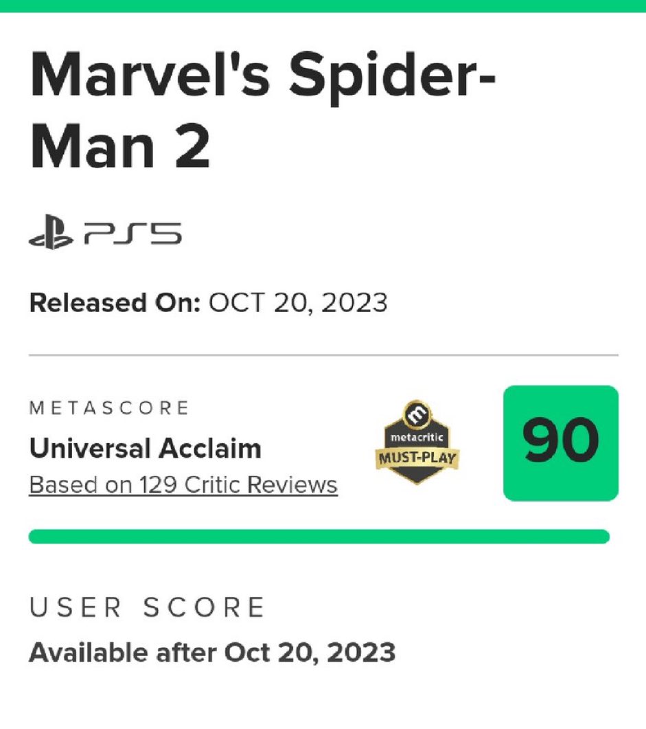 Controller 🕹 on X: Spider-Man 2 has received a metacritic score of 90   / X