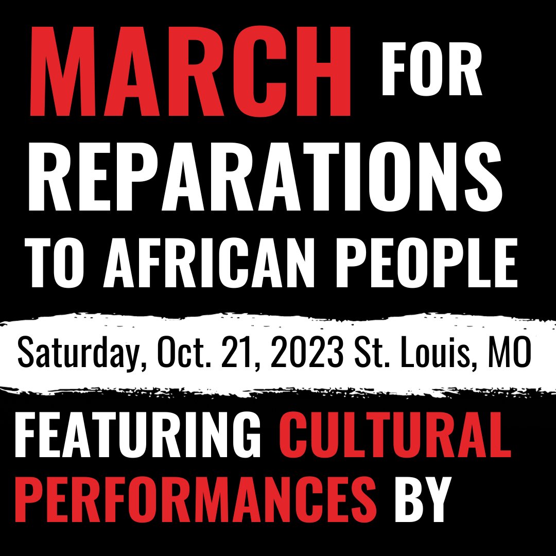 UhuruSolidarity's tweet image. MARCH FOR REPARATIONS TO AFRICAN PEOPLE! VICTORY TO PALESTINE! 

The Uhuru Solidarity Movement&apos;s Annual #MarchForReparations in #StLouis this Saturday will feature powerful cultural performances by
- FoFeet Alkebulan,
- Rae Lay Down The Truth, and
- Who Is Ardimus!
