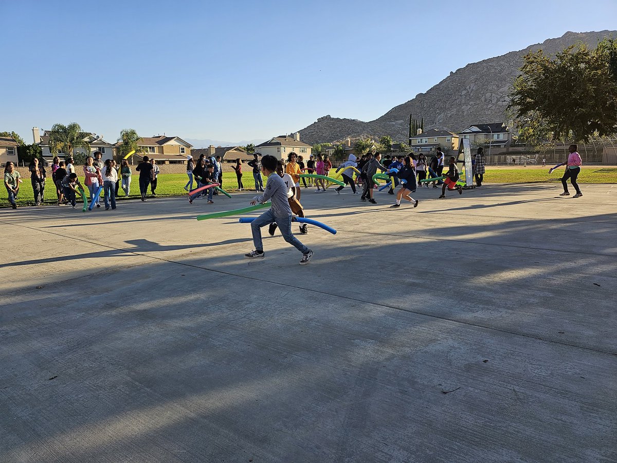 SweetScholars's tweet photo. Team Tag with Pool Noodles was also a hit at PE today. These 4th graders were focused on fitness! #Commit2Fit @FalconsAvalon https://t.co/5nTotl2iIz