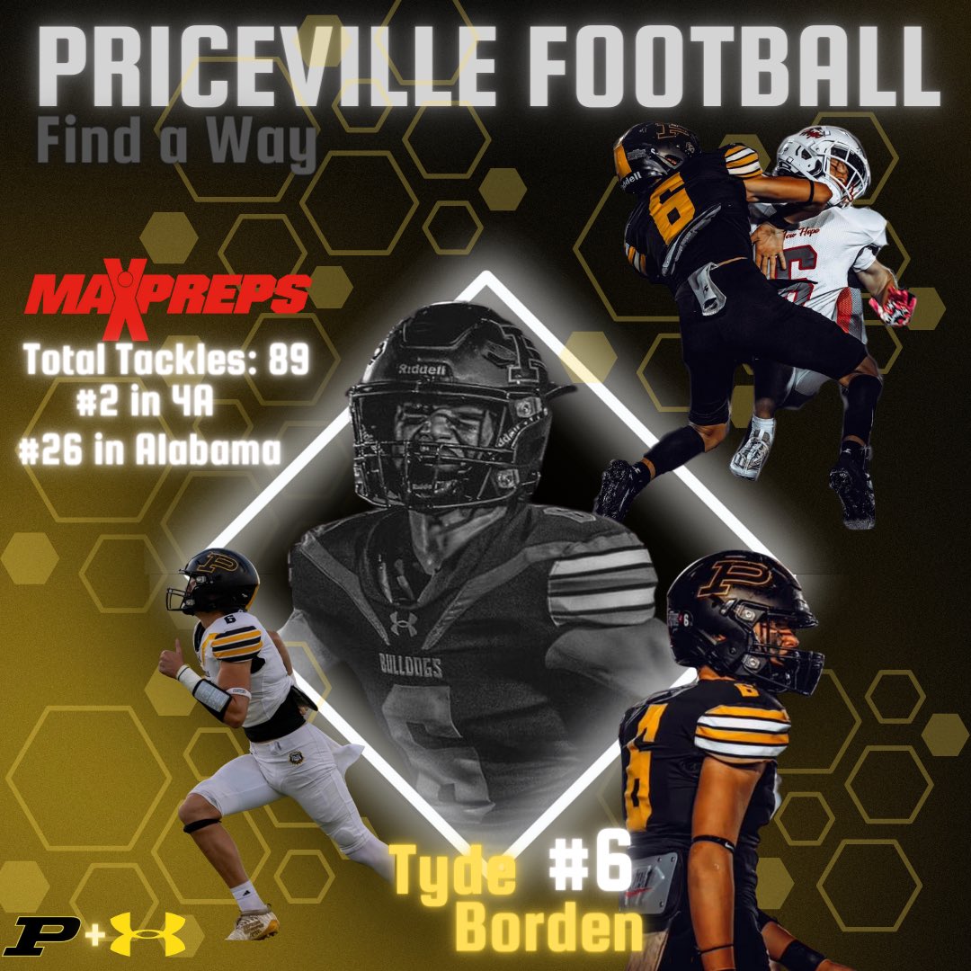 8 games in with 89 total tackles, 4 TFLs, 1FF, 1PBU. #FindaWay
<a href="/AL4afootball/">Alabama 4A Football</a> <a href="/HallTechSports1/">Hall-Tech Sports</a> <a href="/CM_gridiron/">CM Gridiron</a> <a href="/MorganPreps/">Morgan Preps</a> <a href="/AverageJoesSpo1/">Average Joe’s Sports Talk, LLC</a>