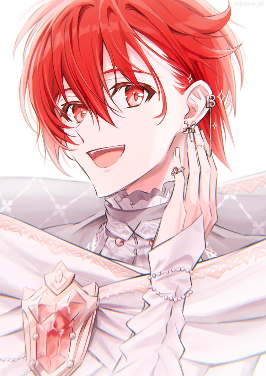 red hair male focus 1boy red eyes solo jewelry gem  illustration images