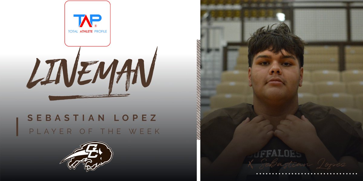 Congratulations to Senior Sebastian Lopez for being named TAP APP Lineman Player of the Week against Dodge City! <a href="/TAProfileAPP/">TAP APP</a>