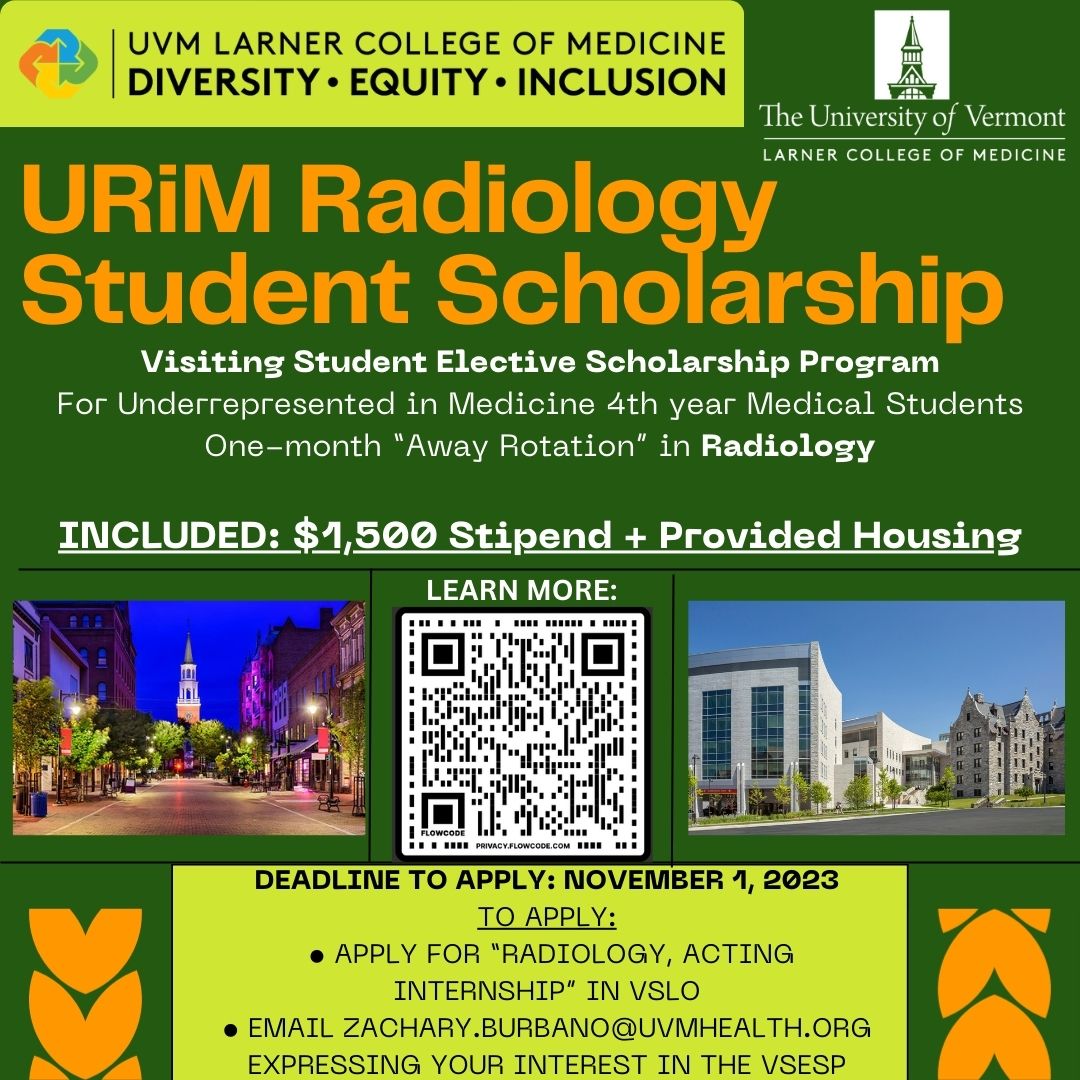 UVMradres's tweet photo. Amazing Opportunity!
#universityofvermont #uvmmc #radiology #medicalstudent #medicalschool  #radiologystudent  #scholarship #scholarships #equity #healthequity #DEI #diversity #diversityandinclusion #diversityequityinclusion #diversityequityandinclusion https://t.co/7Oky3gVBJl
