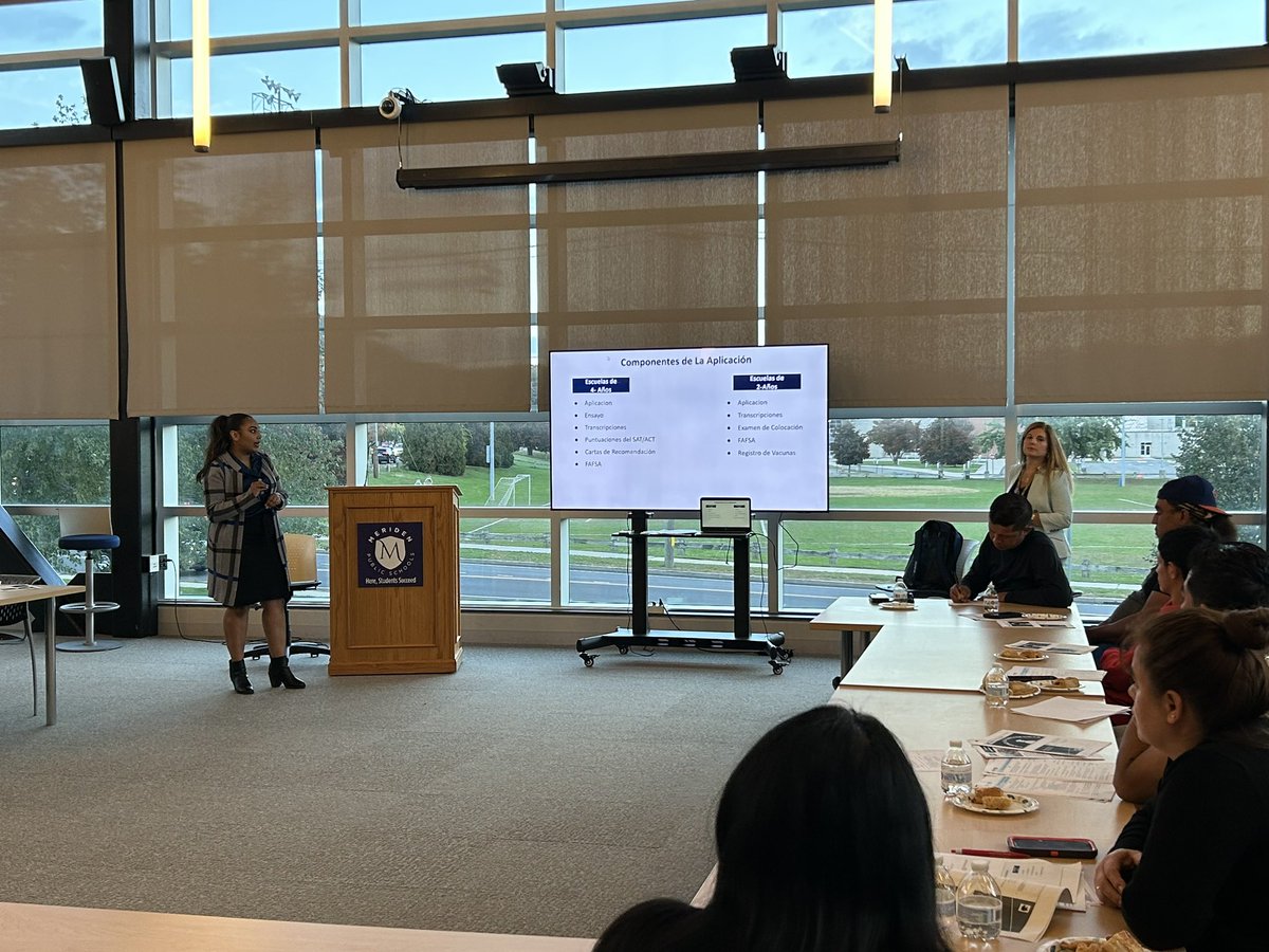 What an incredible night! Parents and students were able to learn about high school requirements, post-secondary plans and financial aid.  It was an honor to be able to present this in Spanish with <a href="/angelafragoso70/">Angela</a> &amp; <a href="/DejesusJoanna/">Joanna DeJesus</a>. Vamos de camino a la universidad! <a href="/MeridenK12/">Meriden K12</a>