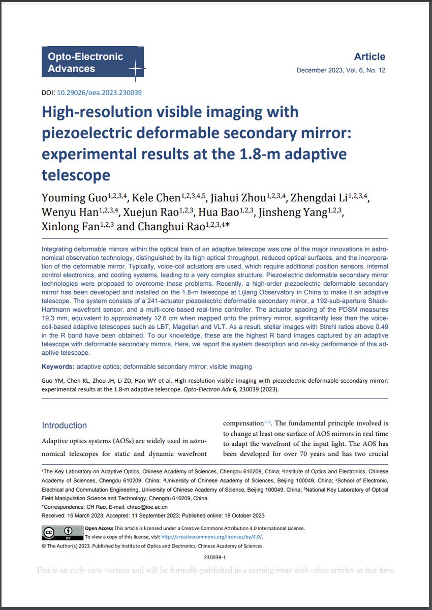 OptoElectronAdv's tweet photo. #OEA_highlight High-resolution visible imaging with piezoelectric deformable secondary mirror: experimental results at the 1.8-m adaptive telescope  https://t.co/FZJ2KO0fQB By Prof. #ChanghuiRao from
#IOECAS
#AdaptiveOptics #Imaging #deformable #mirror #telescope https://t.co/q9567Rc9Oi