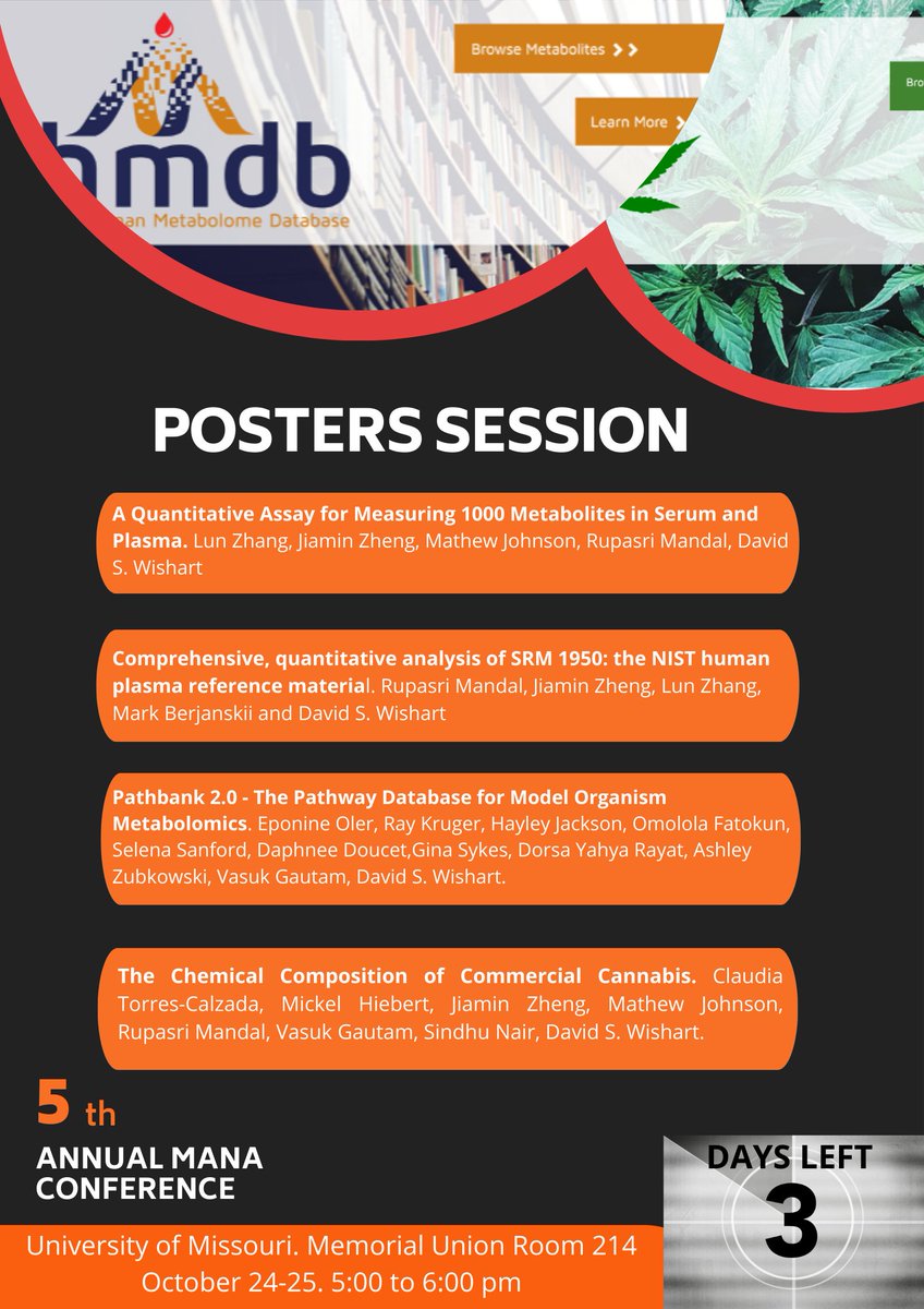 WishartNode's tweet image. 🔊 Join us at @MetablomicsANA 5th Annual Conference #MANA2023 to learn and discuss about #databases and new quantitative methods for targeted metabolomics. 
👉We will be presenting four posters on October 24-25 from 5:00 to 6:00 pm.More details coming soon.