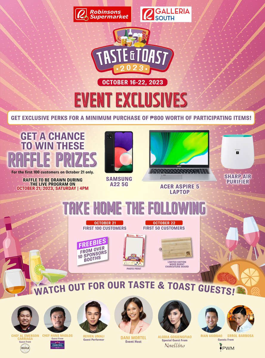 RobSupermarket's tweet photo. Make your holiday celebrations brighter with amazing deals and special offers on wines, spirits, beers, deli, dairy, and chocolates at Robinsons Supermarket's Taste &amp; Toast 2023! 🥂 https://t.co/pUWwND45zw