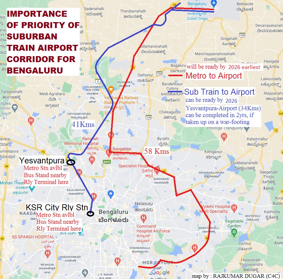 rajdugar's tweet photo. C1: Without NEGATIVE INTERVENTION,Bluru wud hav had modern AC trains frm heart of City to @BLRAirport TERMINAL every 5-12mins by TODAY! SanctionLetter specified priority. @DULTBangalore recommended same as "preferred choice".But,few ppl prevailed,against Bluru’s interests(2/6) https://t.co/xymLHkH7jT