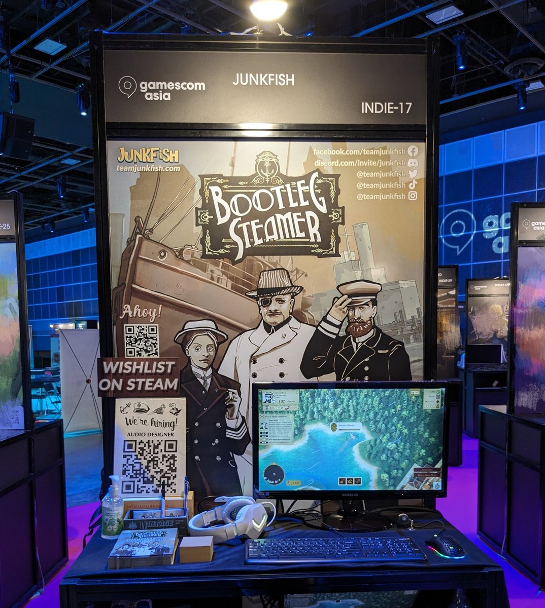 TeamJunkfish's tweet photo. We're all setup and ready at #gamescomasia! Come find us at Indie Wavemakers area at booth Indie-17, Level 4, Hall 407 - right side from the entrance! 🚢⚓️ 🍻🍺 https://t.co/8KhorwrcZa