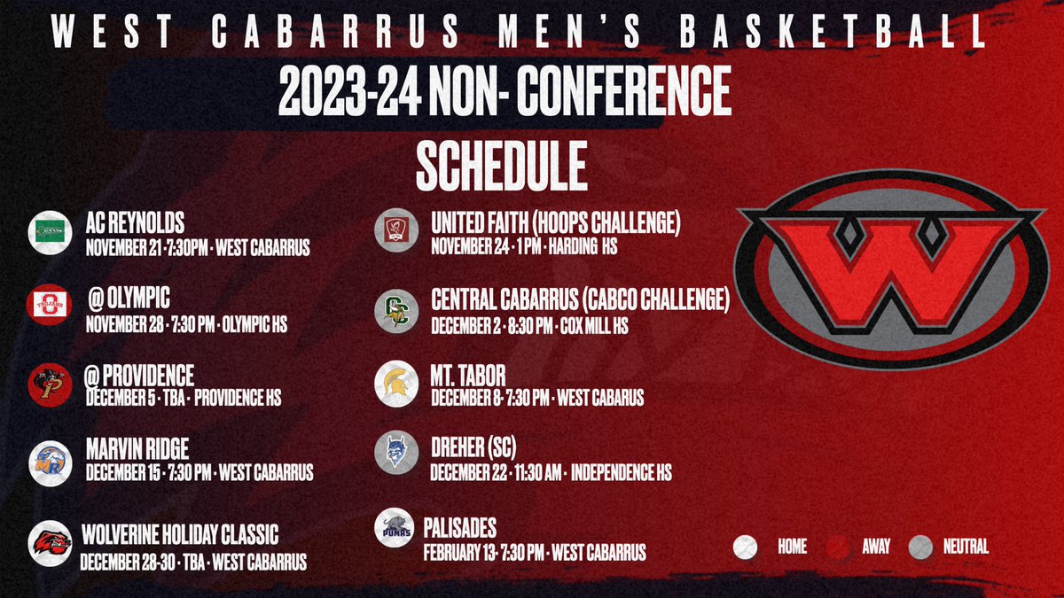 #WestCabarrus announces 2⃣0⃣2⃣3️⃣➖2️⃣0️⃣2️⃣4️⃣ Basketball Non-Conference Schedule ⤵️