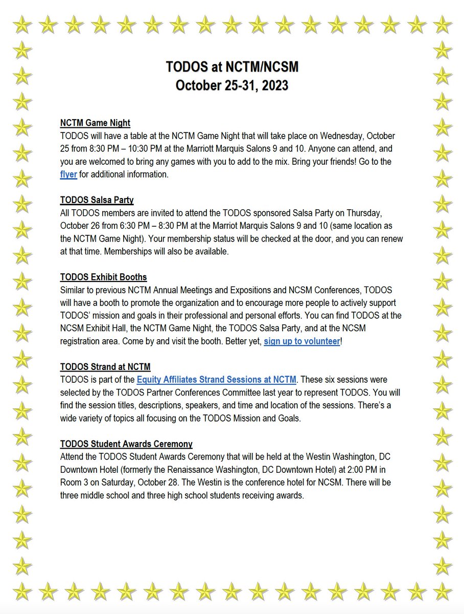 Yes, we have some <a href="/todosmath/">TODOS:Mathematics for All</a> activities, too, <a href="/NCTM/">NCTM</a>  and <a href="/MathEdLeaders/">NCSM: Leadership in Mathematics Education</a>! Join our Game Night, TODOS Salsa Party, and more! See you all! @DingleTeach <a href="/FGlanfield/">Florence Glanfield</a> <a href="/SusieHakansson/">Susie W. Hakansson</a> @TrenaWilkerson @Dr_PaulGray <a href="/kdykema/">Kevin Dykema</a> <a href="/kyndallab/">Kyndall Brown</a> <a href="/YehCathery/">Dr. Cathery Yeh</a>