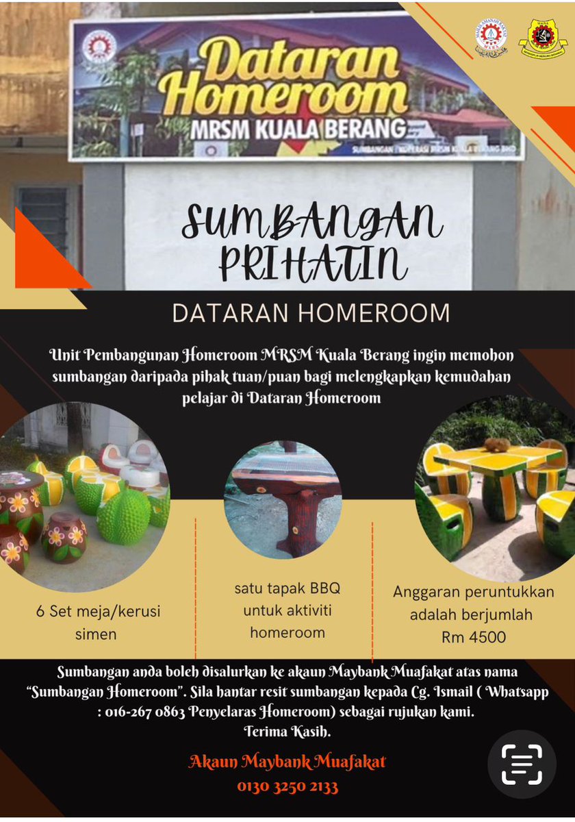 Assalamualaikum Warga AnsaraQBer..

Mohon jasa baik, sokongan &amp; sumbangan untuk kemudahan 'Dataran Homeroom' di MRSM Kuala Berang.

Sekian, terima kasih