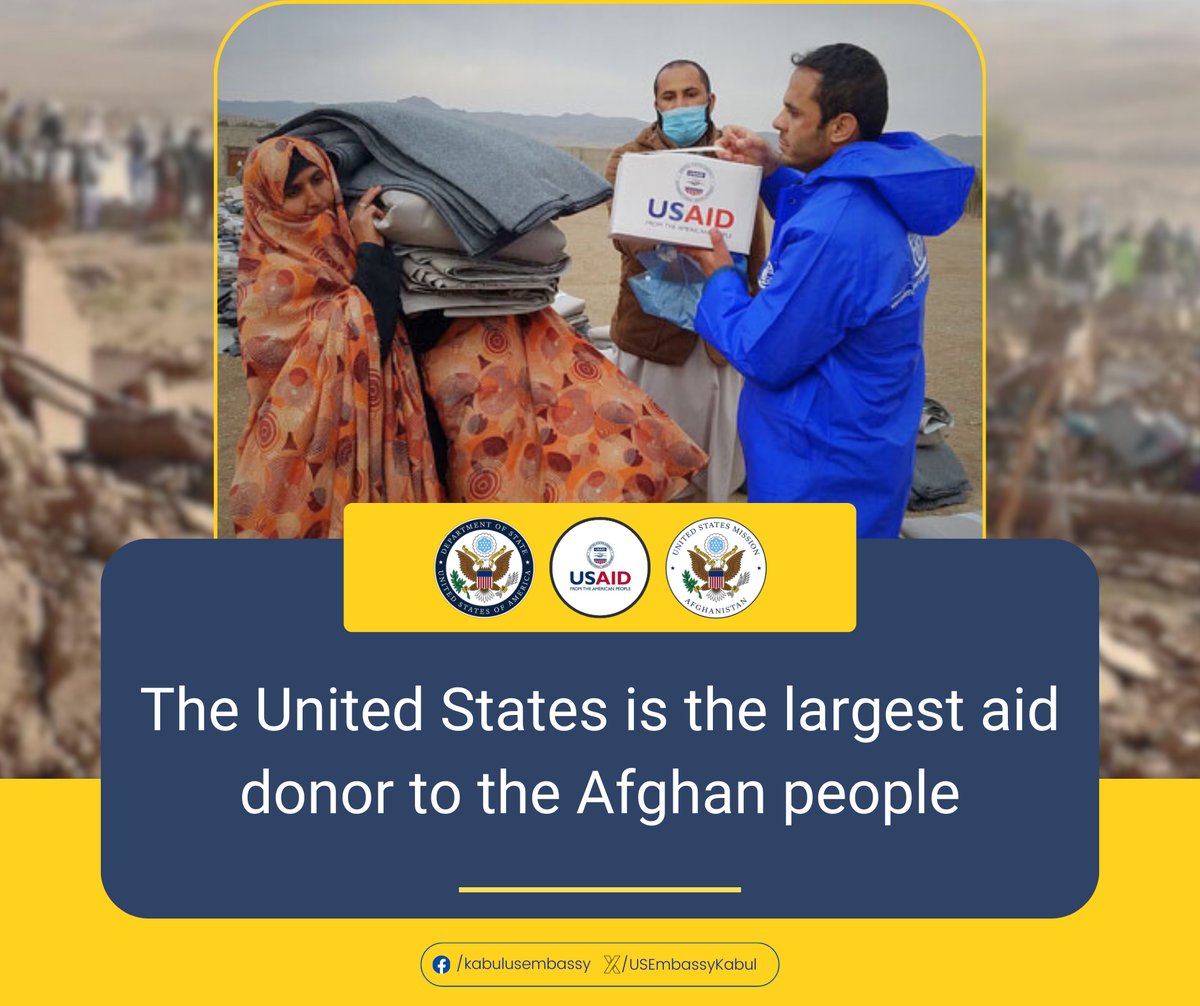 The United States is proud to be the #1 donor supporting Afghanistan! Learn more about international donor aid ➡️ shorturl.at/jntST