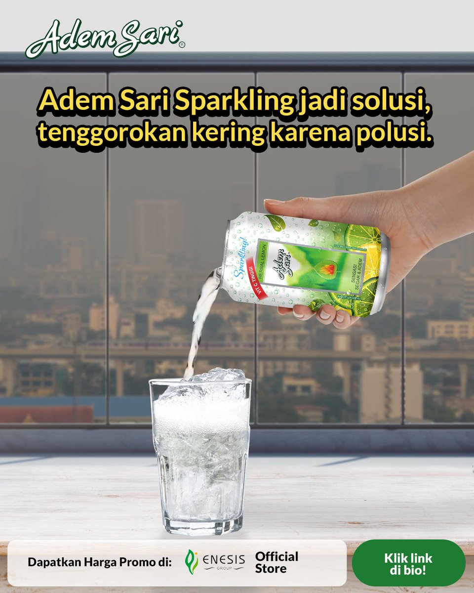 AdemSari_ID's tweet image. Buat jaga daya tahan tubuh kamu dari polusi udara, minum Adem Sari Sparkling yang kandungan Vitamin C tinggi sebagai anti oksidan, jus, herbal dan sparklingnya bisa nyegerin.

#SegarDanSehat
#PastiNgademinJelasNyegerin