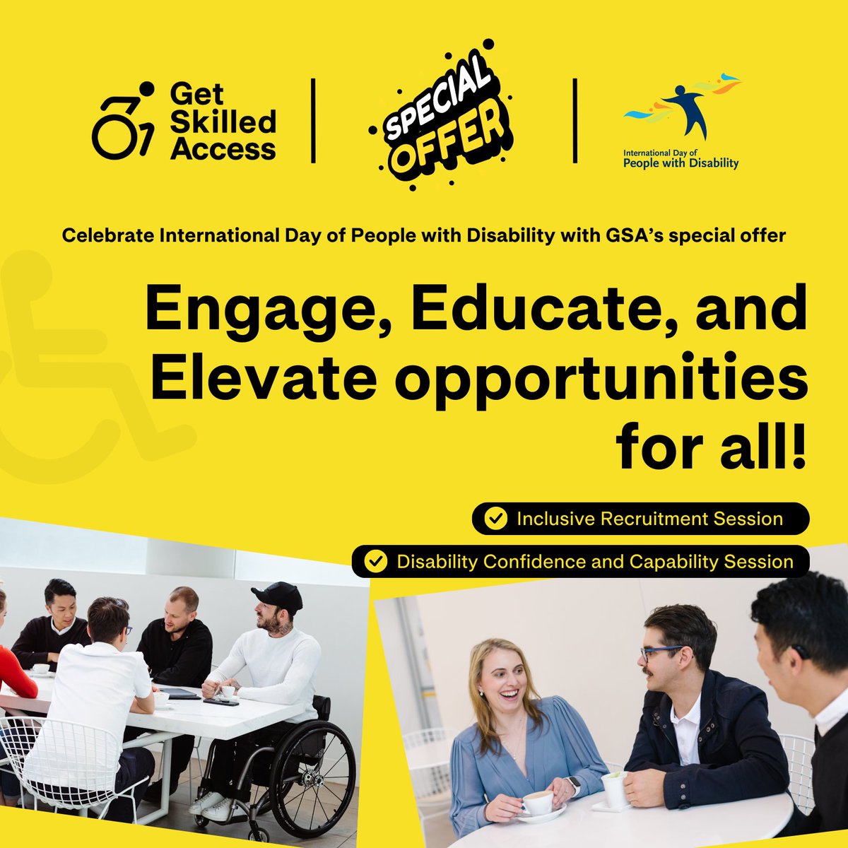 Engage, Educate, and Elevate Opportunities for All!

Unlock the Power of Disability Inclusion this <a href="/IDPwD/">IDPwD</a>  with our special offers! 
getskilledaccess.com.au/idpwd-offer-20…

#GetSkilledAccess #IDPwD2023 #IDPwD #DisabilityInclusion #InclusionMatters