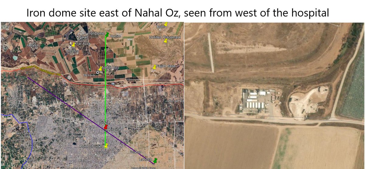 ArchieIrving2's tweet image. 🧵 Al-Ahli Baptist Hospital explosion: after more footage has emerged, it is clear that the missile that both @AlJazeera and @GeoConfirmed have said is a Palestinian rocket is likely an Israeli Iron dome interceptor, here's why. 👇