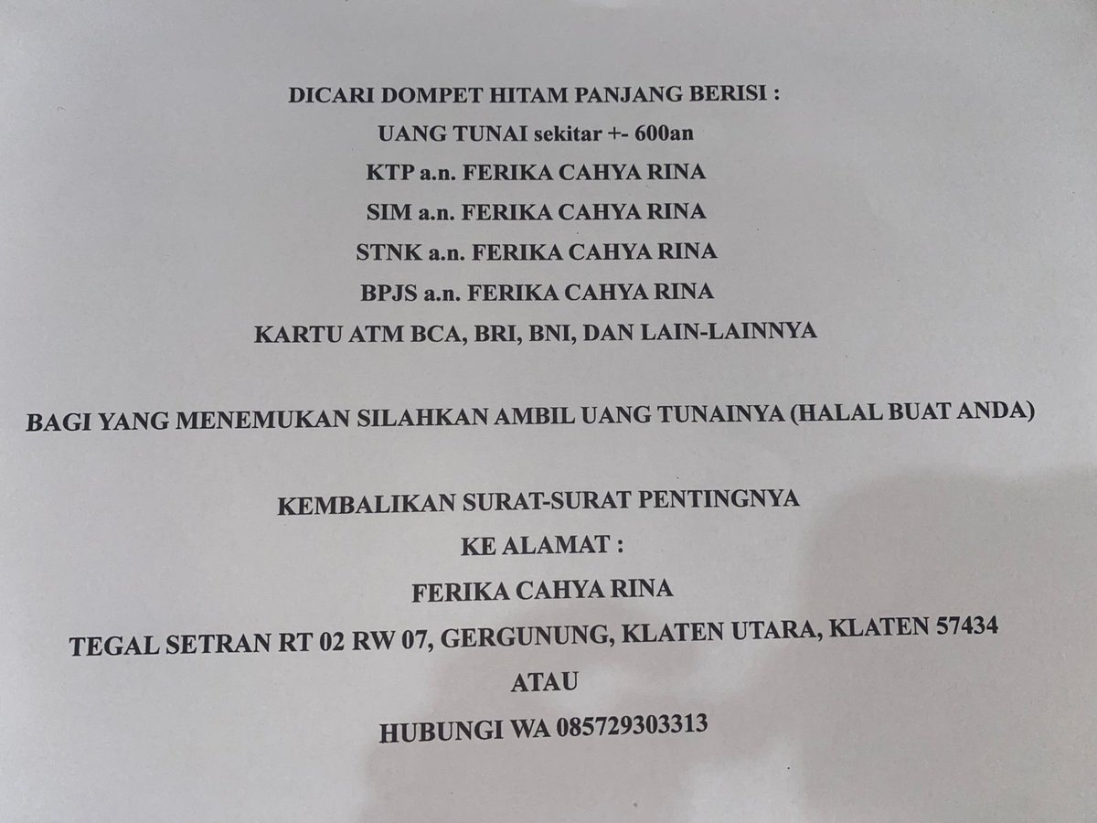 kabarklaten's tweet photo. kehilangan dompet https://t.co/MXN3HVpSpb