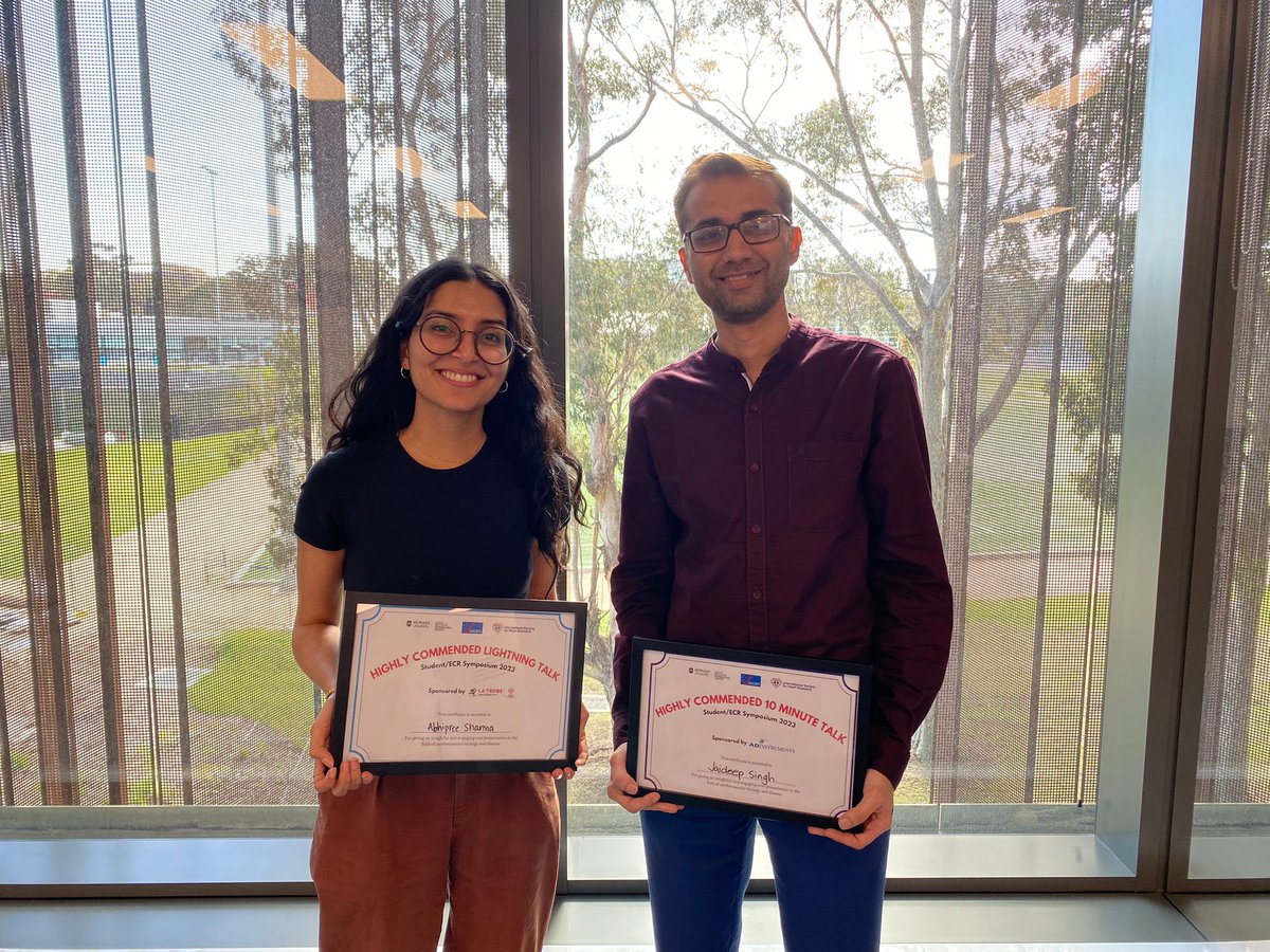 Congratulations to our PhD students @AbhipreeSharma and @jaideepsingh84 on winning prizes for their oral presentations. We are so proud of you 🥰🎉