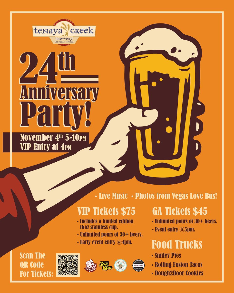 tenayacreek's tweet photo. GA Tickets $45- includes unlimited pours of 30+Beers starting at 5pm

Food available from Smiley Pies, Rolling Fusion Tacos and Dough2Door Cookies!
Live Music and photos from Vegas Love Bus!

https://t.co/7huJYdgBmM https://t.co/xD72JiGR54