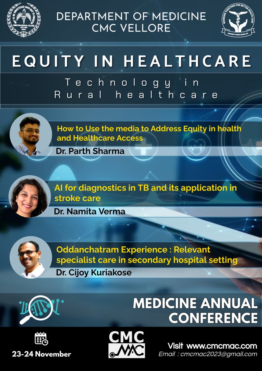 Join us for a captivating series of discussions that explore both challenges and innovative avenues in healthcare. Let's engage in these discussions to shape a healthier, more inclusive future for all. 🩺📢 #HealthcareEquity #AI #Nivarana #CMCMAC2023 💬🤖🏥