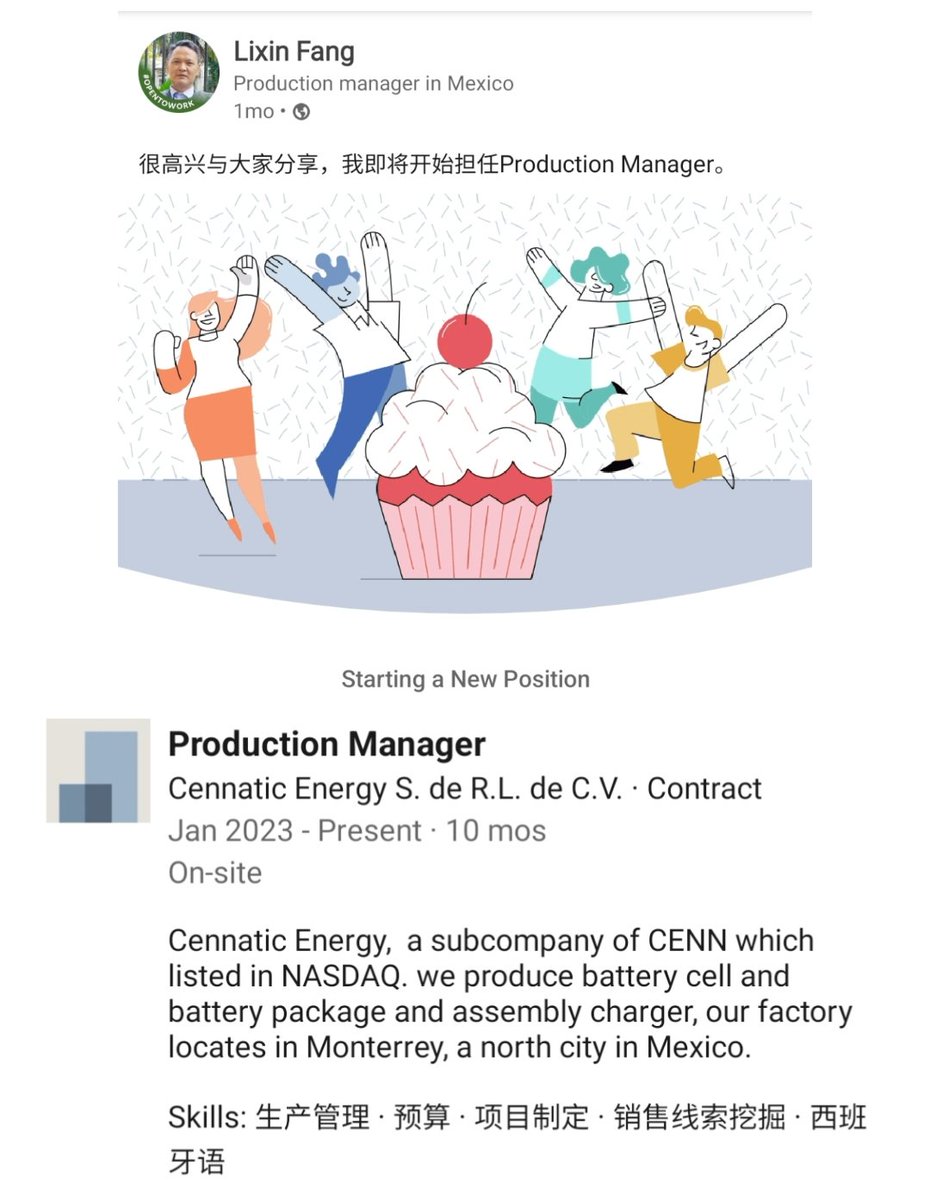 _X_Alex_'s tweet photo. #CENNTRO • $CENN • #CENNATIC
#ELECTRICVEHICLE #EV
•
Lixin Fang - Production Manager
Cennatic Energy S. de R.L. de C.V.
• https://t.co/u8QYtVGYsR