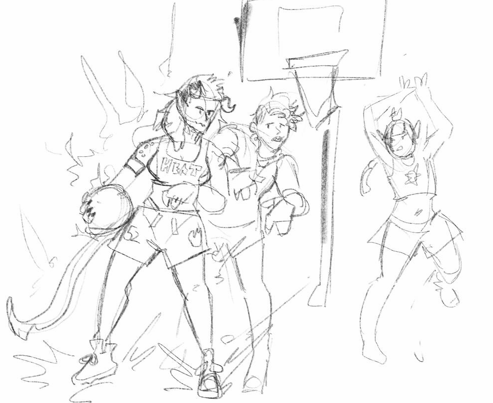 milkand__'s tweet photo. hello. ive not been using twitter, and im not sure when ill be back. i miss all of my friends dearly on here dearly and i hope ur all doing well... 

 anyways heres a drawing i might finish at some point. its ballers gate 3 . like basketball baldurs gate3 https://t.co/pBbKPQvkue