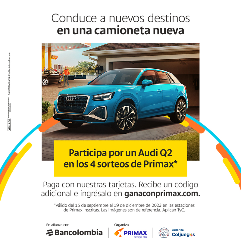 Bancolombia's tweet photo. Tanquea tu carro por un mínimo de $45.000 o tu moto por un mínimo de $15.000 y recibe un código para ingresar.