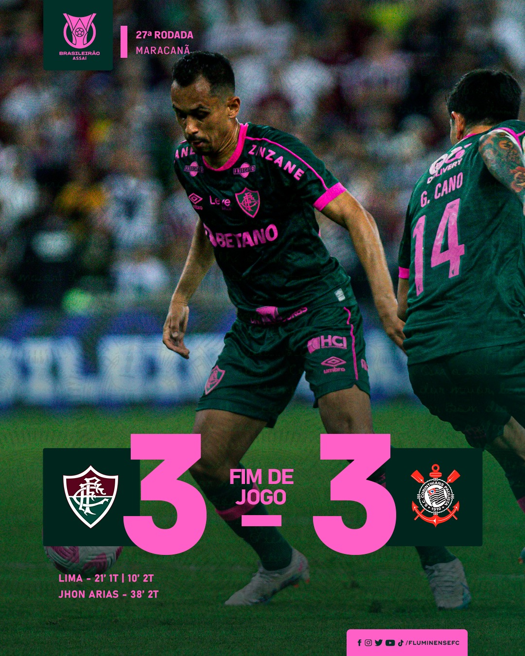 Corinthians fica no empate em 3 a 3 com o Fluminense no Maracanã