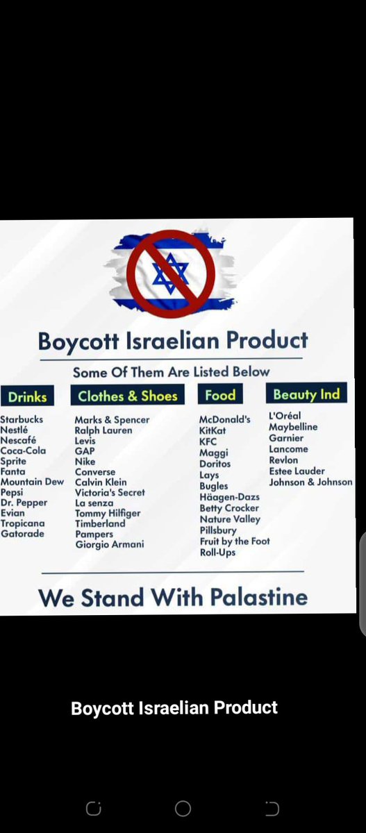 SaimaFaiz13's tweet photo. #BoycottİsraeliProducts
This movement is running from so many years but never achieved its mission ..., Israeli products are selling in every small to big store, People are buying them,...They are slaughtering children and muslims cant even change their daily life grocery items😞 https://t.co/uWuoPYFCC0