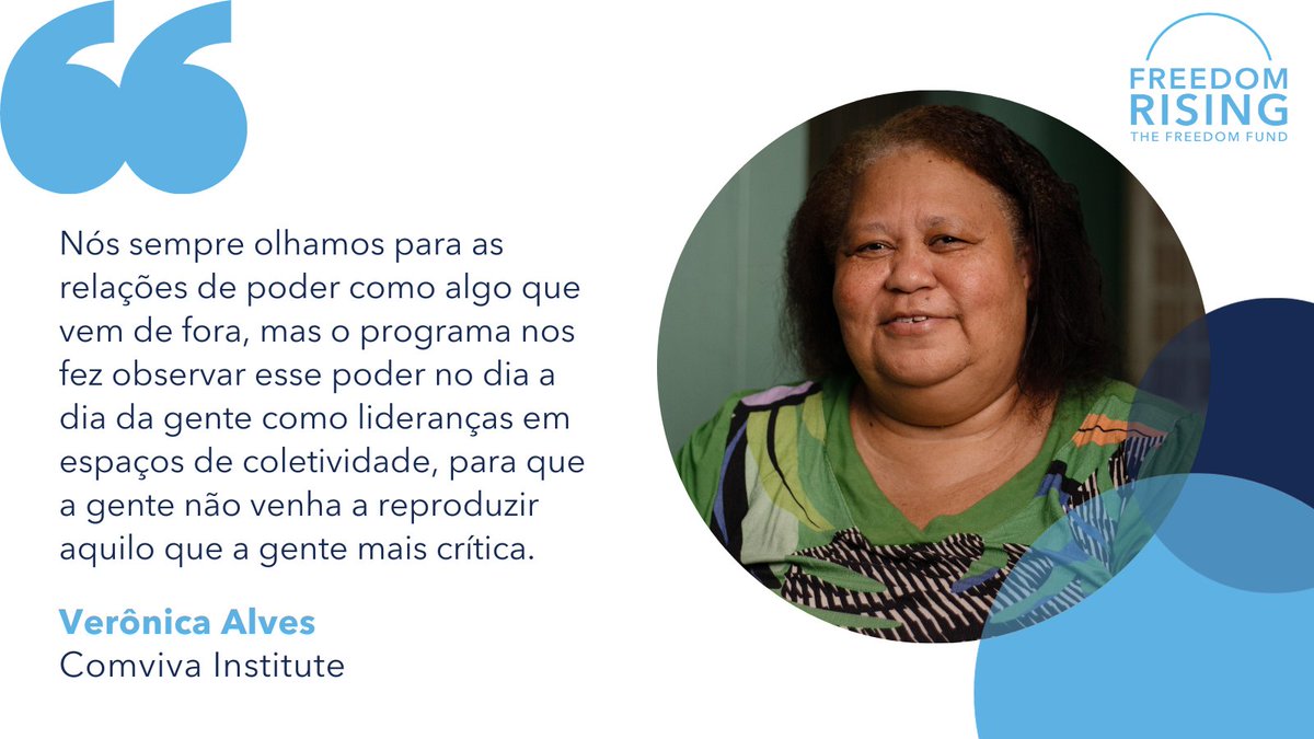 Conheça Verônica.

 Ela é participante do Freedom Rising, um programa transformador que apoia e conecta lideranças, especialmente mulheres e sobreviventes, a fim de construir relações e fortalecer o trabalho de base.

Saiba mais ⬇️
freedomfund.org/programs/commu…