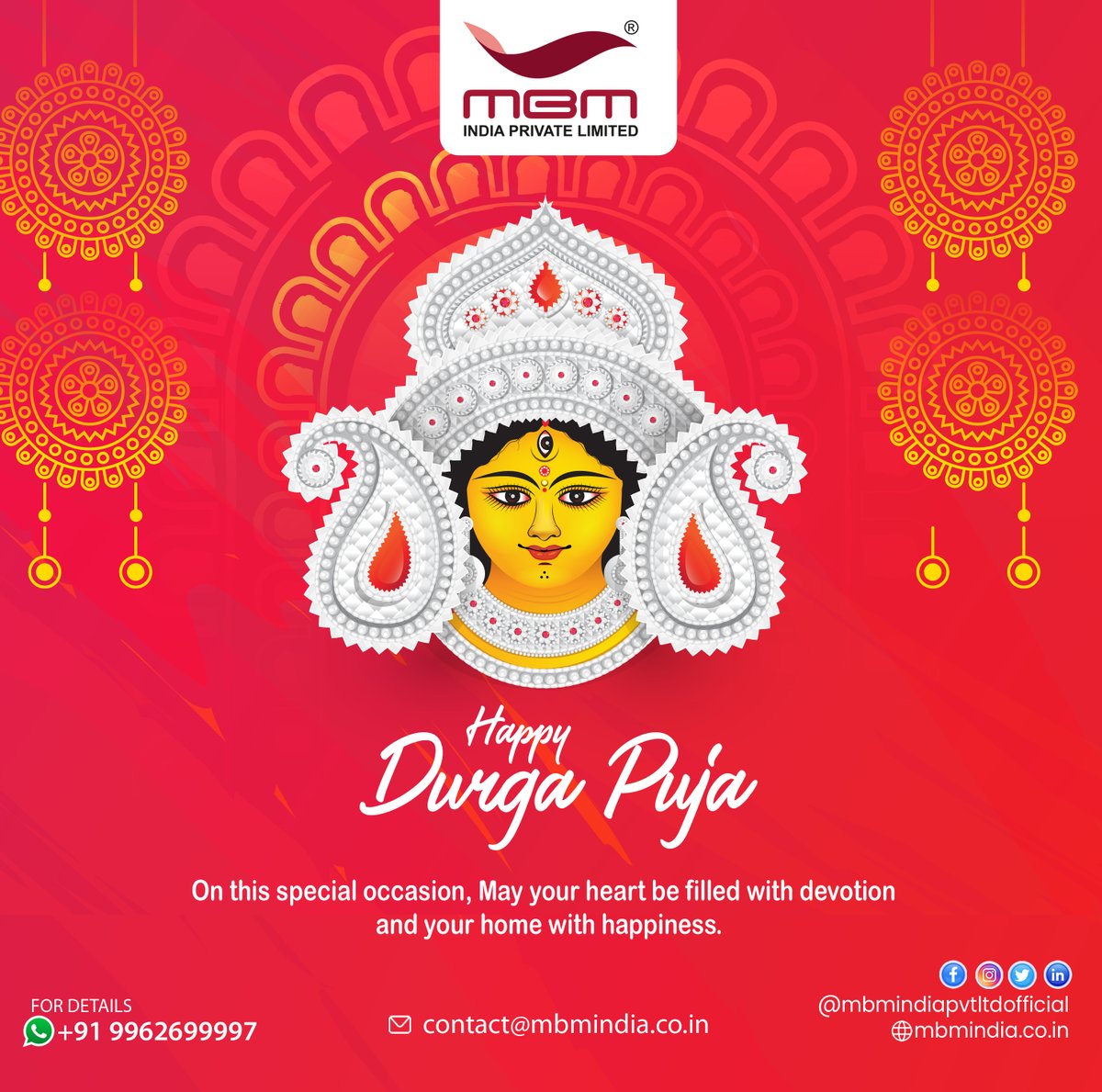 mbmindiapvt2's tweet photo. May the divine blessings of Maa Durga fill your life with happiness, peace, and prosperity. Shubho Durga Puja! 🌺🙏✨ #DurgaPuja #FestiveBlessings #MaaDurga #JoyousCelebration #Prosperity #DivineVibes

#MBM #MBMCHAIRS #MBMINDIAPVTLTD #chairs #chaircomponent #Officechairparts https://t.co/ZaOhFawh7W